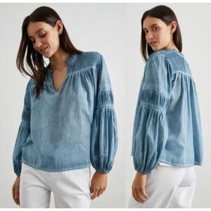 Rails Woman's Marli Faded‎ Blue Chambray Blouse - Size XL